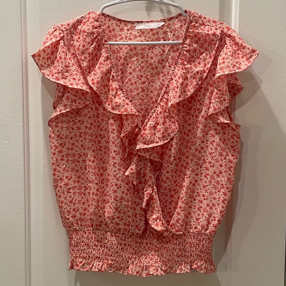 Lush Pink Floral Ruffle Top - Picture 3 of 4